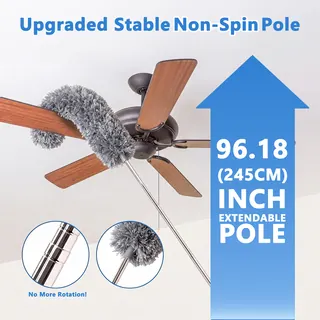 Extendable anti-spin pole reaching a ceiling fan